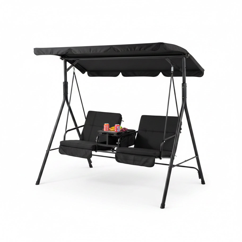 Costway 2-Person Canopy Porch Swing Padded Chair Cooler Bag Rotatable