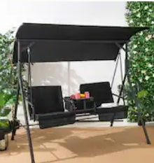 Costway 2-Person Canopy Porch Swing Padded Chair Cooler Bag Rotatable