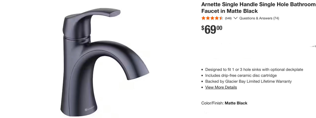 Arnette Single Handle Single Hole Bathroom Faucet in Matte Black