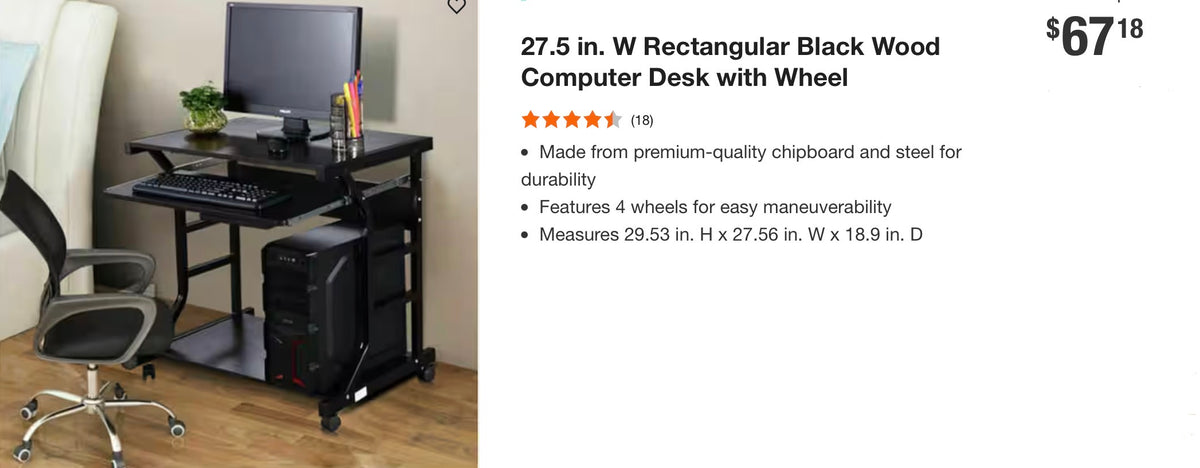 Costway Costway 29.5'' Mobile Computer Desk Rolling Laptop Cart with Pull-out Keyboard Tray & Shelf