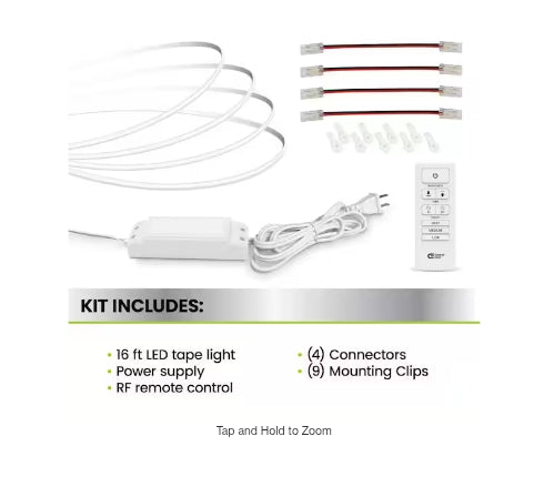 16 ft. Plug-In/Hardwire Cuttable/Linkable Dimmable Integrated LED 3000K Indoor Seamless Tape Strip Light w/Remote