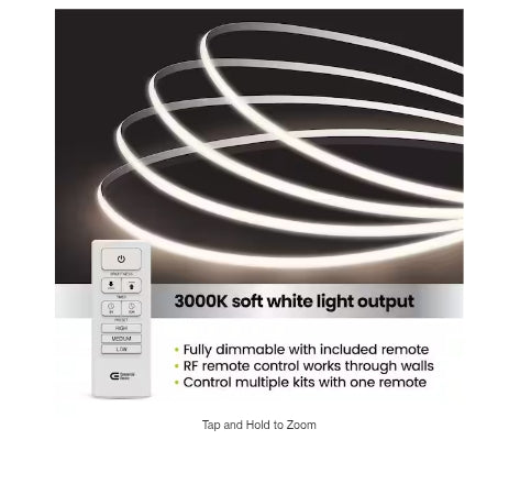 16 ft. Plug-In/Hardwire Cuttable/Linkable Dimmable Integrated LED 3000K Indoor Seamless Tape Strip Light w/Remote