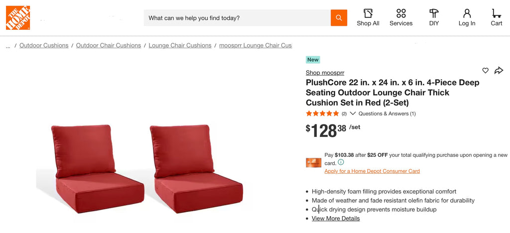 ARDEN 24 in. x 24 in. 2-Piece Deep Seating Outdoor Lounge Chair Cushion in Ruby Red Leala