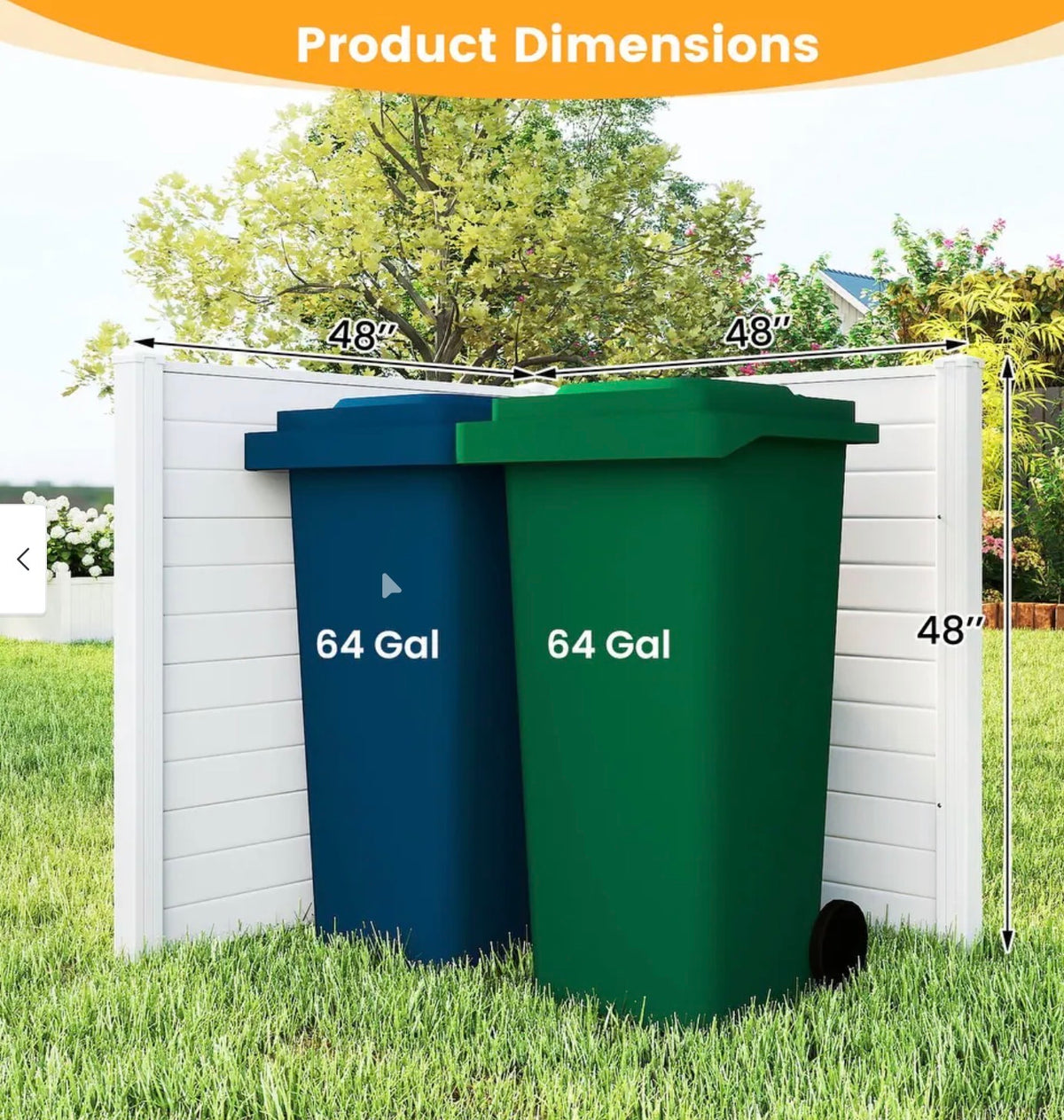 Outdoor Privacy Fence Screen, 48" W x 48" H Air Conditioner Fence with 2 Panels & Galvanized Metal Ground Stakes, Trash Can Equipment Enclosure for Patio, Backyard, Pool, White