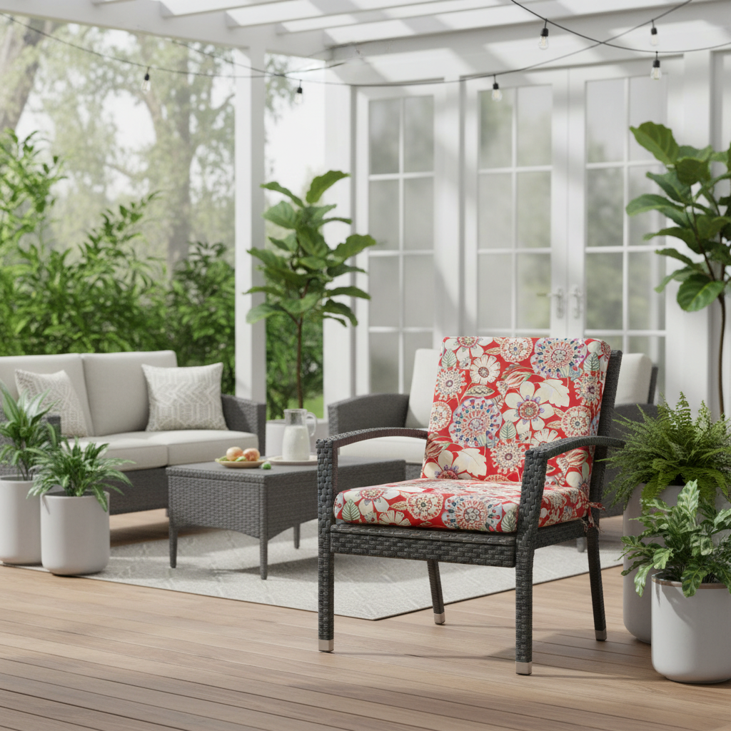 PACK OF 2* Hampton Bay 20 in. W x 17 in. D Universal Outdoor Mid Back Dining Chair Outdoor Cushion in Red Floral