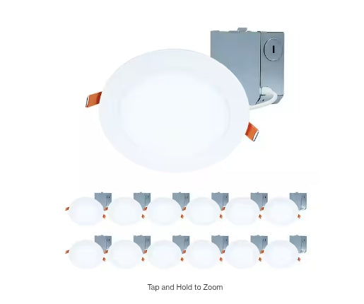 HLBE 6 in. Ultra-Slim Downlight 3000K Fixed CCT New Construction/Remodel Integrated LED Recessed Light Kit 12PK