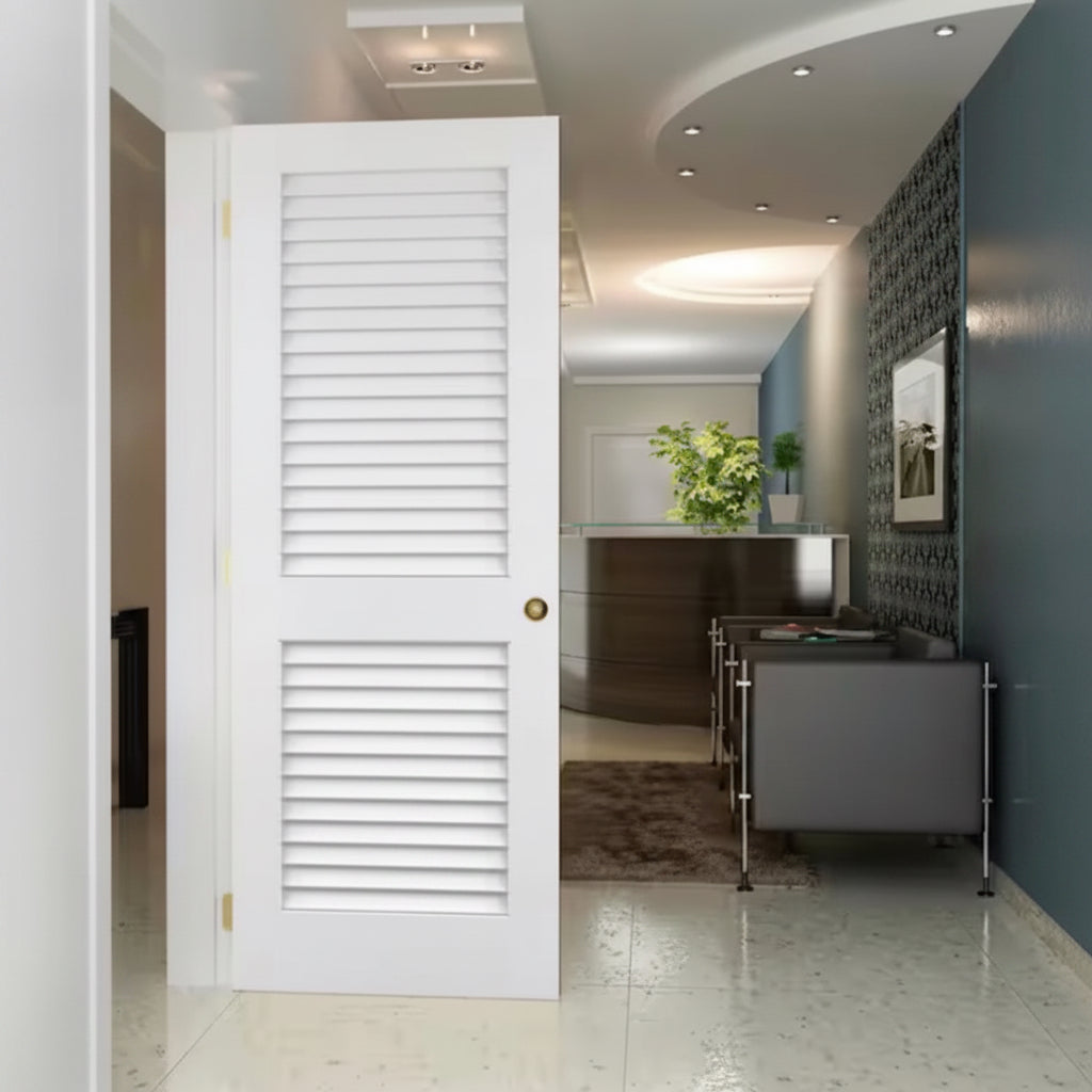 Kimberly Bay 24 in. x 80 in. White Plantation Louver Panel Solid Core Wood Interior Door Slab