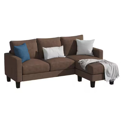 LACOO 70 in. Classic L-Shaped Sectional Sofa Reversible Linen Sectional Sofa in Brown with Chaise