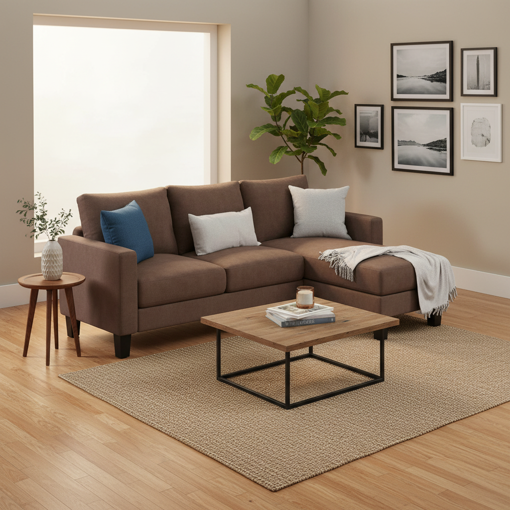 LACOO 70 in. Classic L-Shaped Sectional Sofa Reversible Linen Sectional Sofa in Brown with Chaise