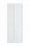 30 in. x 80 in. Louver/Panel Solid Core White Painted Pine Wood Bi-fold Door with Hardware