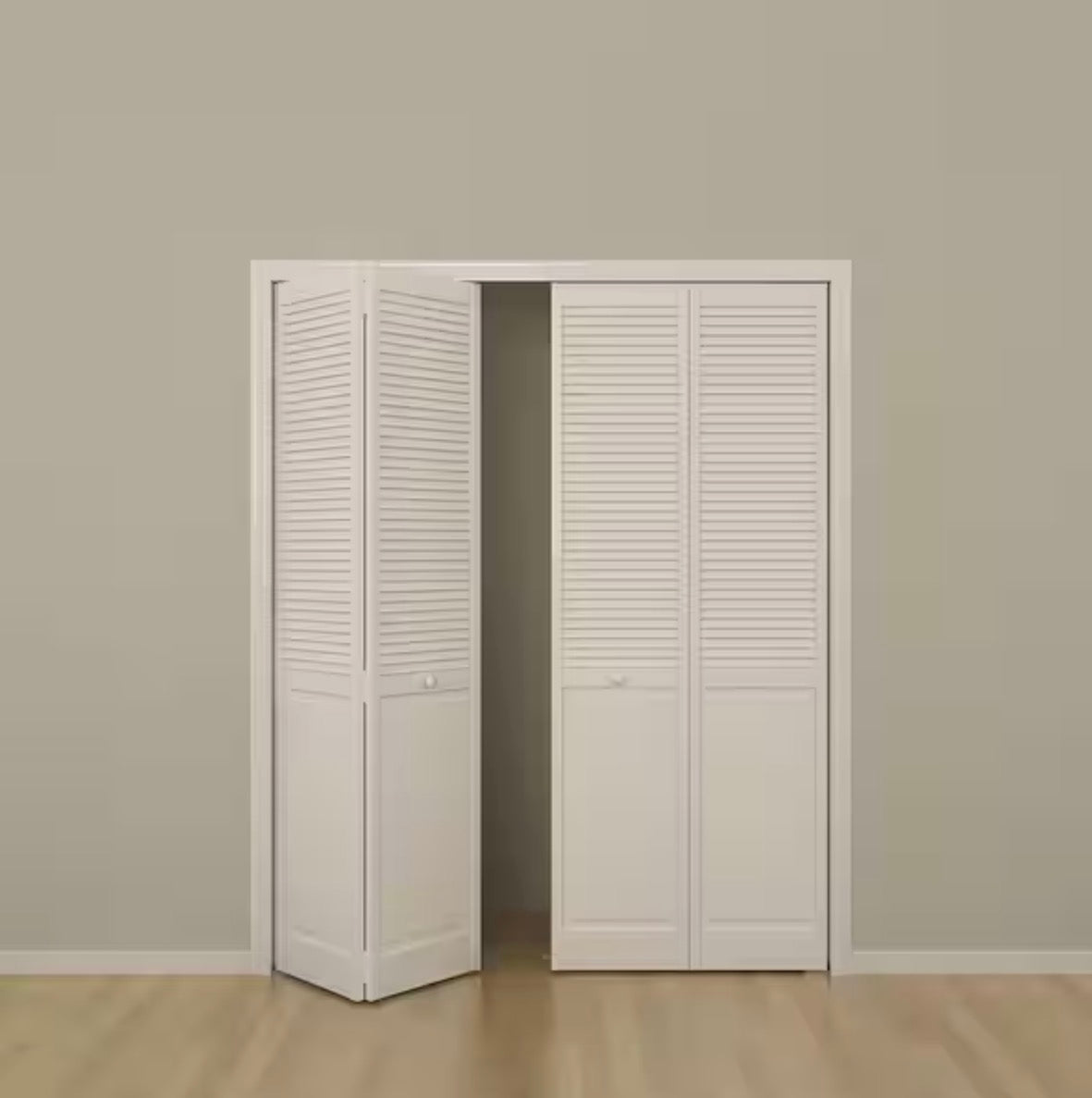 30 in. x 80 in. Louver/Panel Solid Core White Painted Pine Wood Bi-fold Door with Hardware