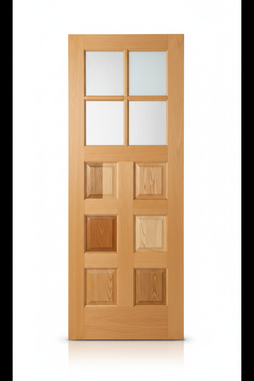 30 in. x 80 in. 1-Panel Universal 9-Lite TDL Clear Glass Unfinished Fir Wood Front Door Slab with Square Sticking