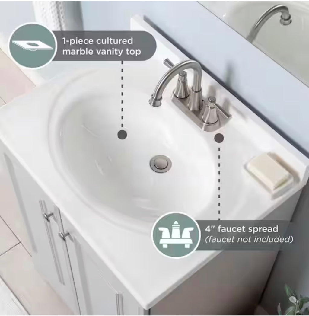 Glacier Bay 25 in. Single Sink Pearl Gray Freestanding Bath Vanity with White Cultured Marble Top (Assembled)