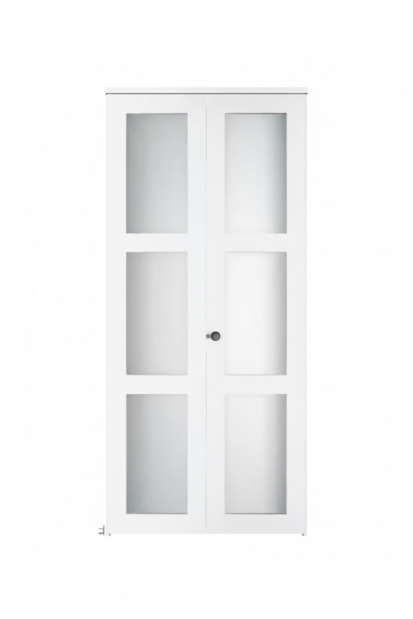 GOLDENPOLEY 30 in. x 78 in. 3-Lite Frosted Glass Solid Core White Finished MDF Closet Bi-Fold Door with Hardware Kit