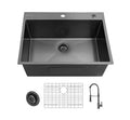 Glacier Bay 30 in. Drop-In Single Bowl 18 Gauge Gunmetal Black Stainless Steel Kitchen Sink with Black Spring Neck Faucet