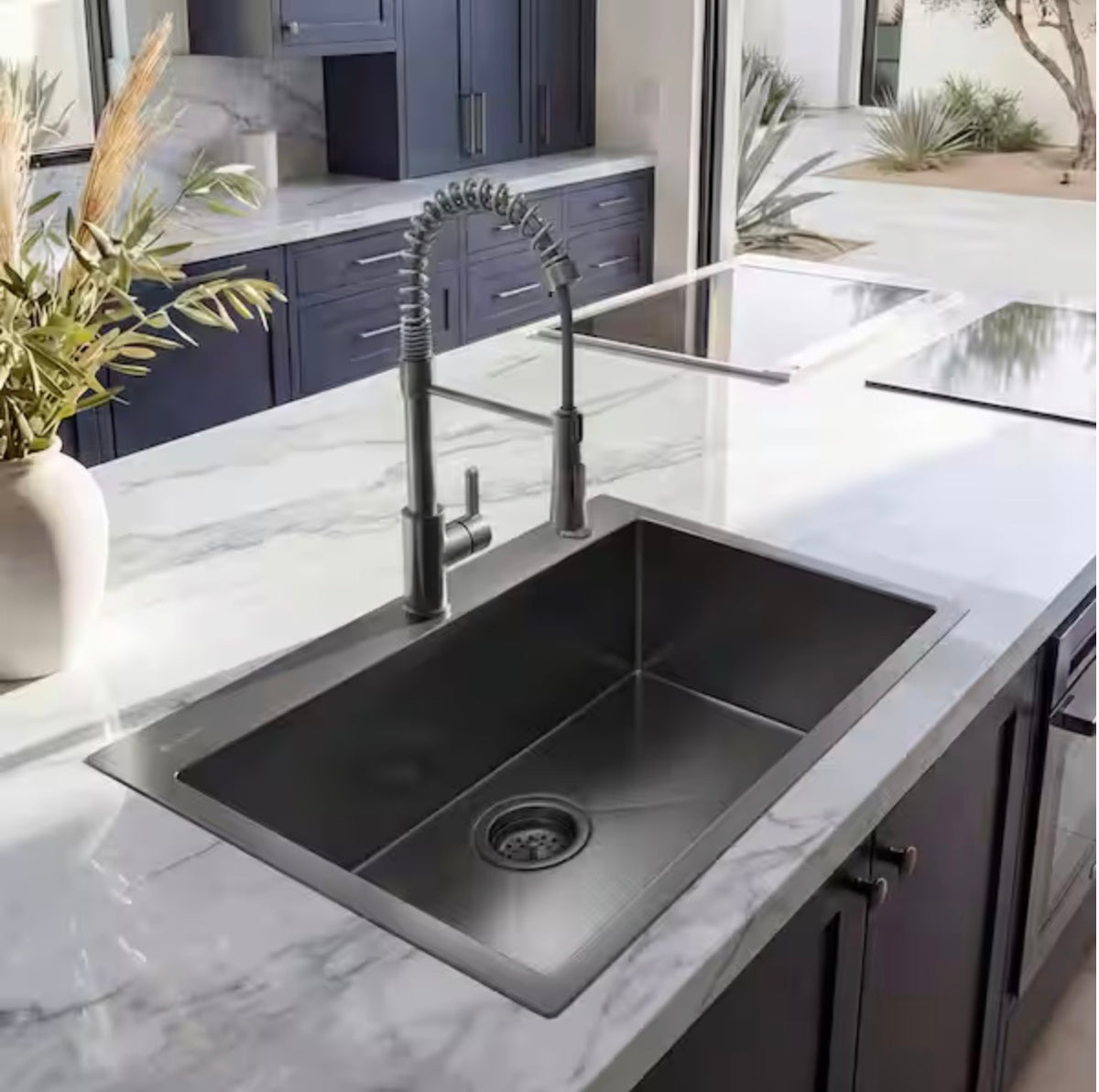 Glacier Bay 30 in. Drop-In Single Bowl 18 Gauge Gunmetal Black Stainless Steel Kitchen Sink with Black Spring Neck Faucet