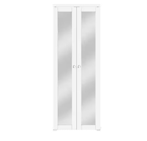 ARK DESIGN 30 in. x 80 in. Mirrored Glass Solid Core MDF Bi-fold Door Plus French Style Pivot Hardware (1-Lite White Finish)