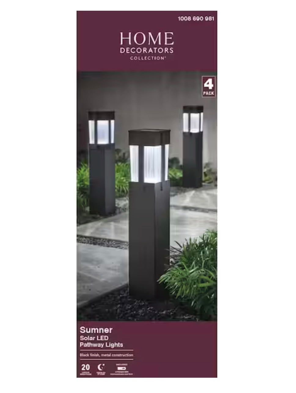 Home Decorators Collection Sumner 20 Lumen Black LED Weather Resistant Outdoor Solar Path Light with Glass Lens (4-Pack)