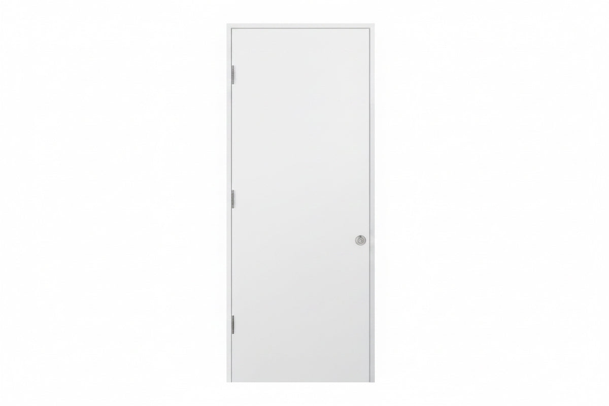 RESO 30 in. x 80 in. Left-Handed Solid Core White Primed Composite wood Single Prehung Interior Door Panel Satin Nickel