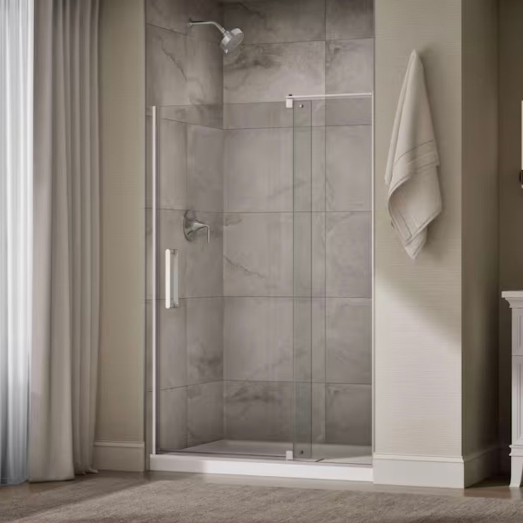 Echelon 44-48 in. W x 70 in. H Frameless Pivot Shower Door in Anodized Brushed Nickel with 5/16 in. Thick Tempered Glass
