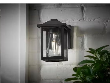 1-Light 7 in. Black Hardwired Classic Outdoor Wall Light Lantern Sconce with Clear Glass