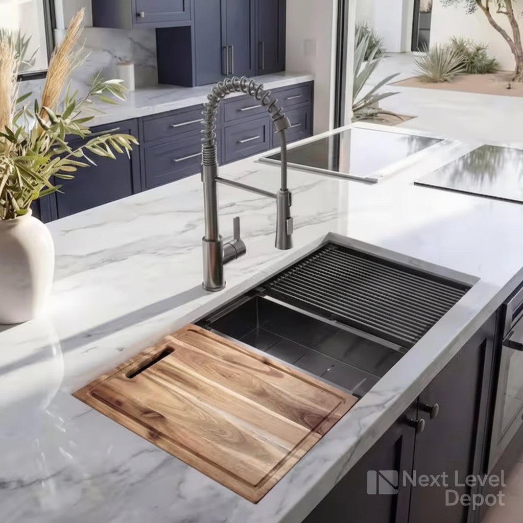 Glacier Bay 33 in. Undermount Double Bowl 18 Gauge Gunmetal Black Stainless Steel Workstation Kitchen Sink
