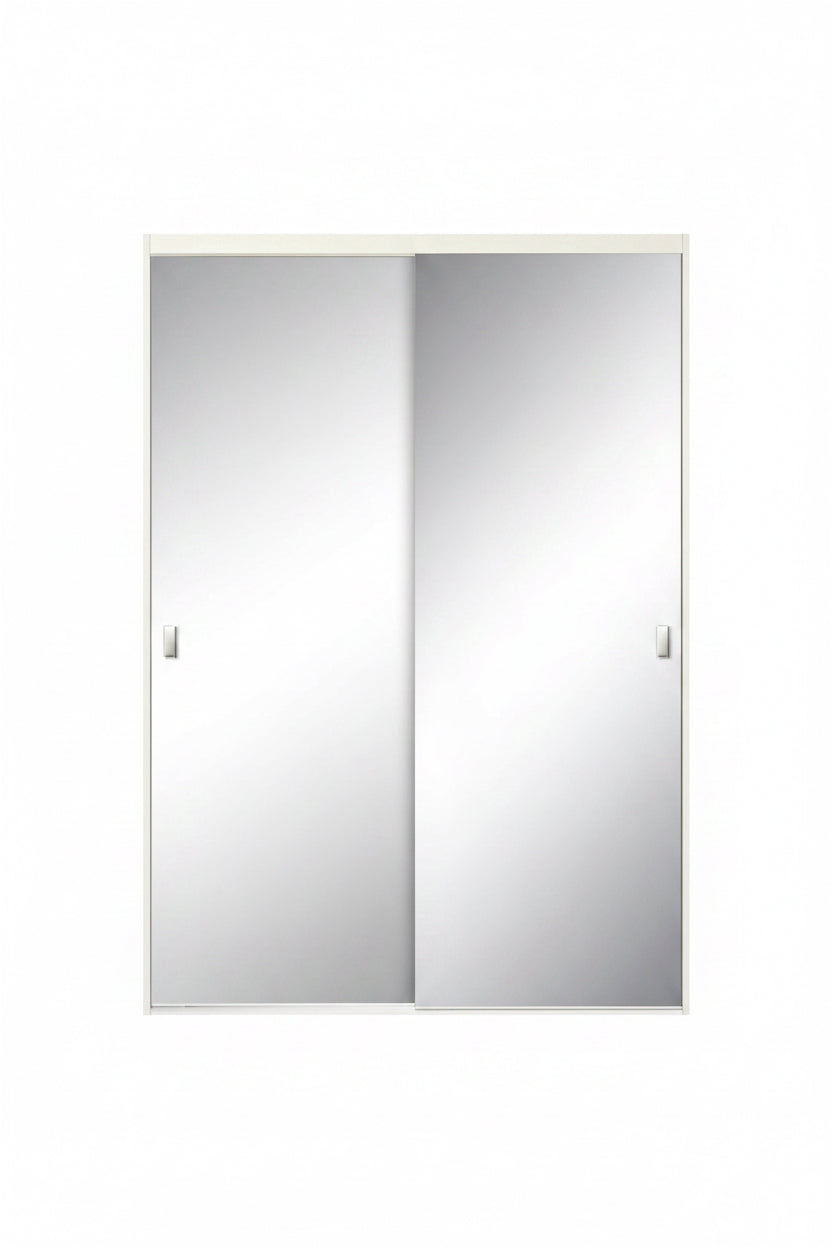71 in. x 80 1/2 in. Brittany White Steel Frame Mirror Interior Sliding Closet Door