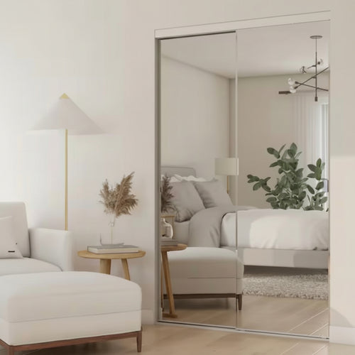 71 in. x 80 1/2 in. Brittany White Steel Frame Mirror Interior Sliding Closet Door
