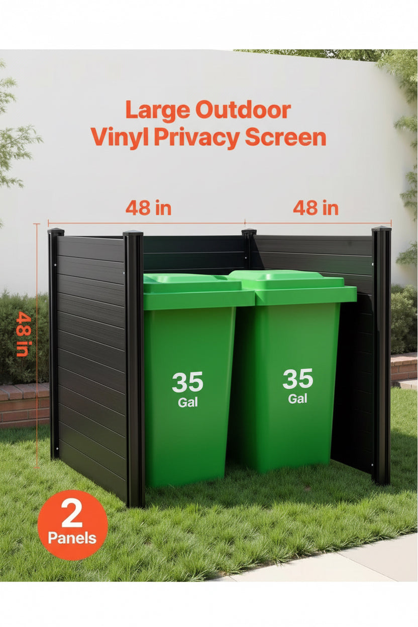 Outdoor Privacy Fence Screen, 48" W x 48" H Air Conditioner Fence with 2 Panels & Galvanized Metal Ground Stakes, Trash Can Equipment Enclosure for Patio, Backyard, Pool, White (Copy)