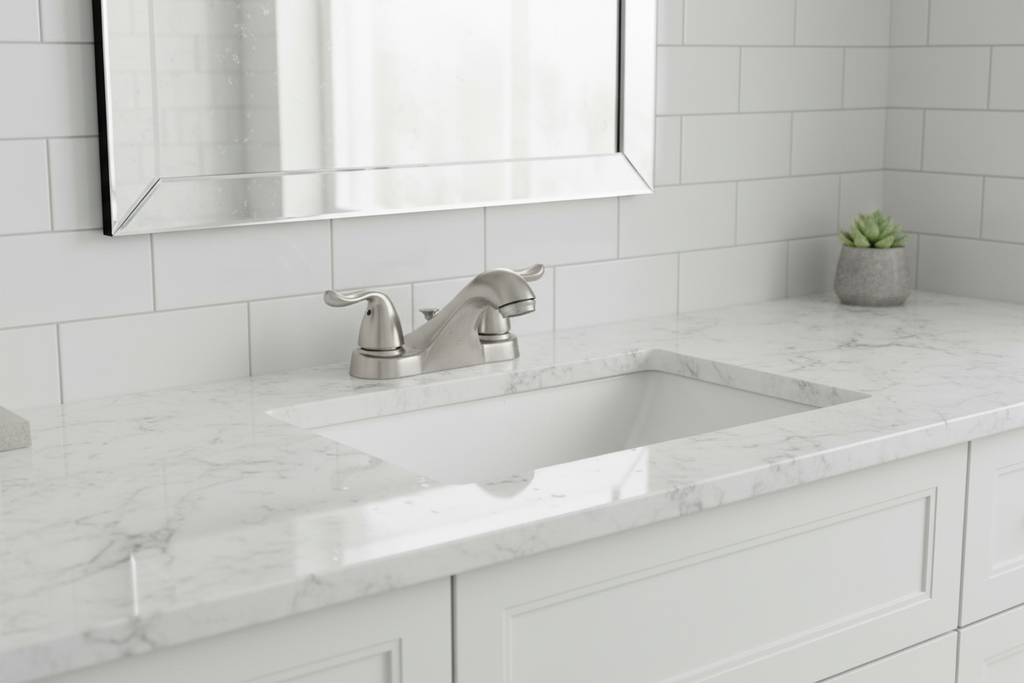 Glacier Bay Constructor 4 in. Centerset Double Handle Low-Arc Bathroom Faucet in Brushed Nickel
