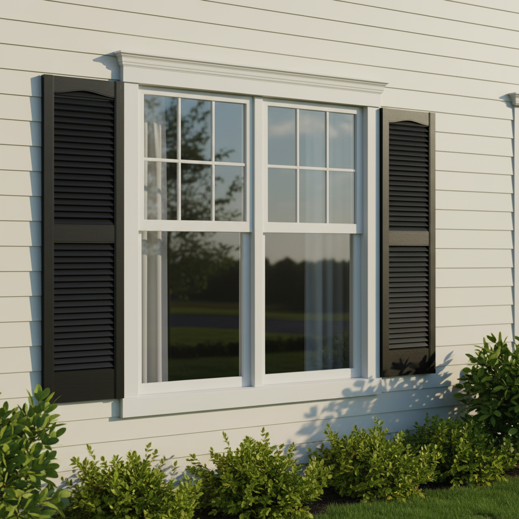 Builders Edge 14.5 in. x 72 in. Louvered Vinyl Exterior Shutters Pair in Black
