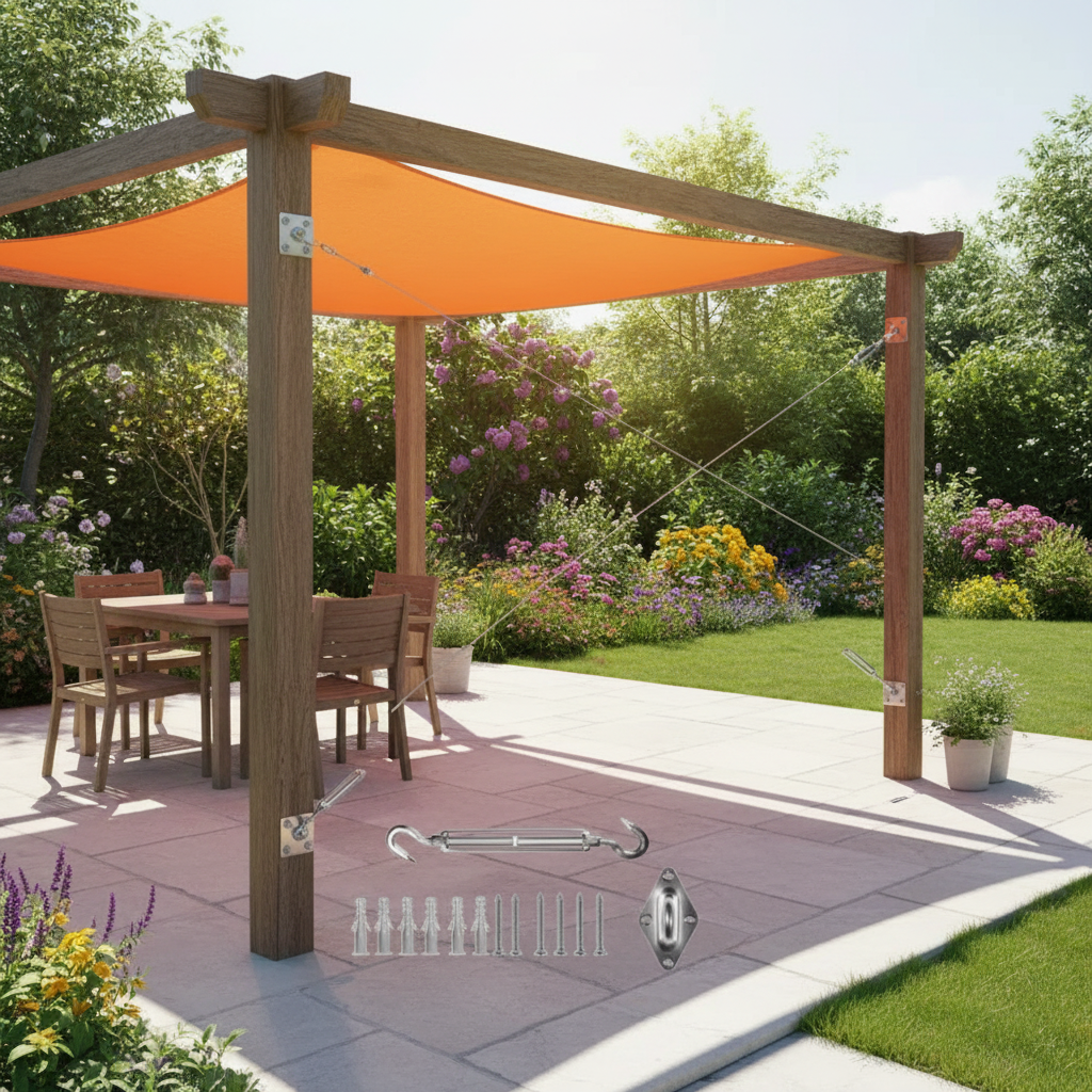 COLOURTREE 9 ft. x 9 ft. Waterproof Orange Square Sun Shade Sail 220 GSM with Hardware Installation Kit