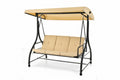 ANGELES HOME 3-Person Black Metal Patio Swing with Adjustable Canopy and Beige Cushion