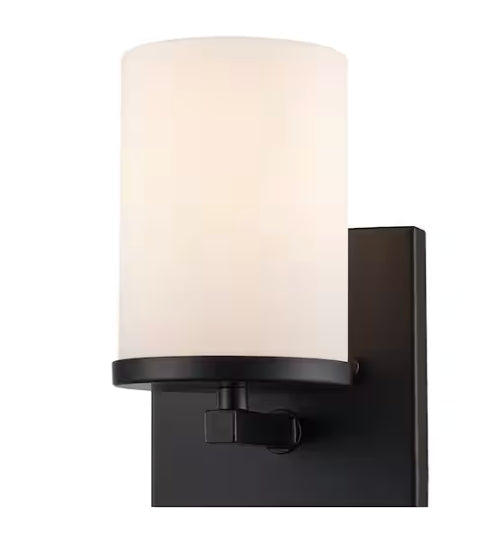 Cornerstone 1-Light Black Wall Sconce Light Fixture with Frosted Glass Shade
