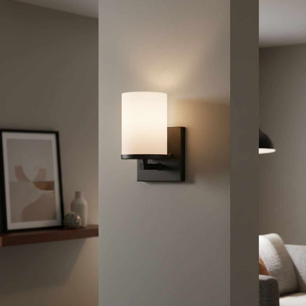 Cornerstone 1-Light Black Wall Sconce Light Fixture with Frosted Glass Shade