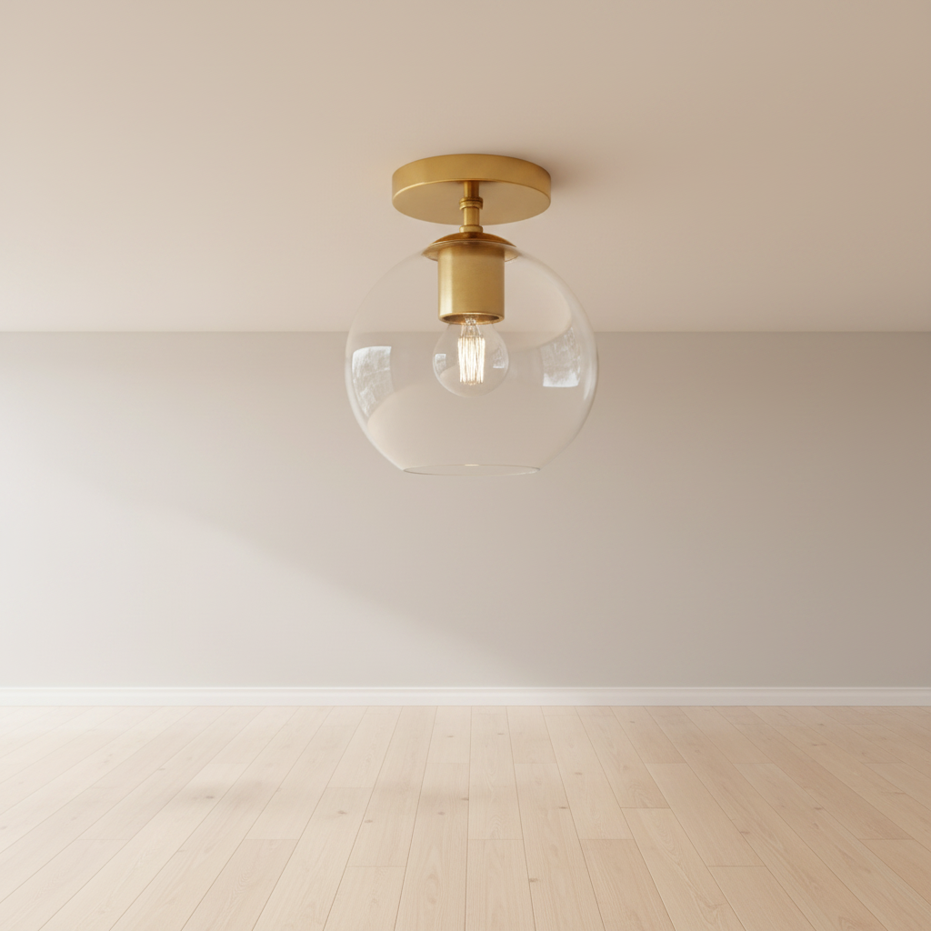 Hampton Bay Vista Heights 8 in. 1-Light Aged Brass Semi-Flush Mount With Clear Glass Shade