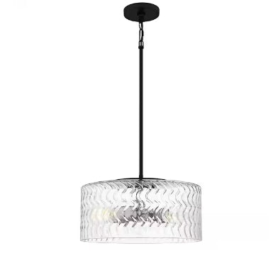 Elara 3-Light Matte Black and Brushed Nickel Pendant Light with Clear Textured Glass Shade