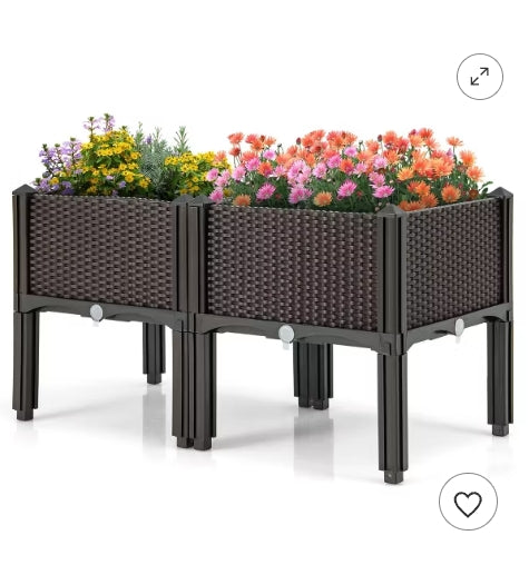 Costway Elevated Plastic Raised Garden Bed Planter Kit for Flower Vegetable Grow 2 Set