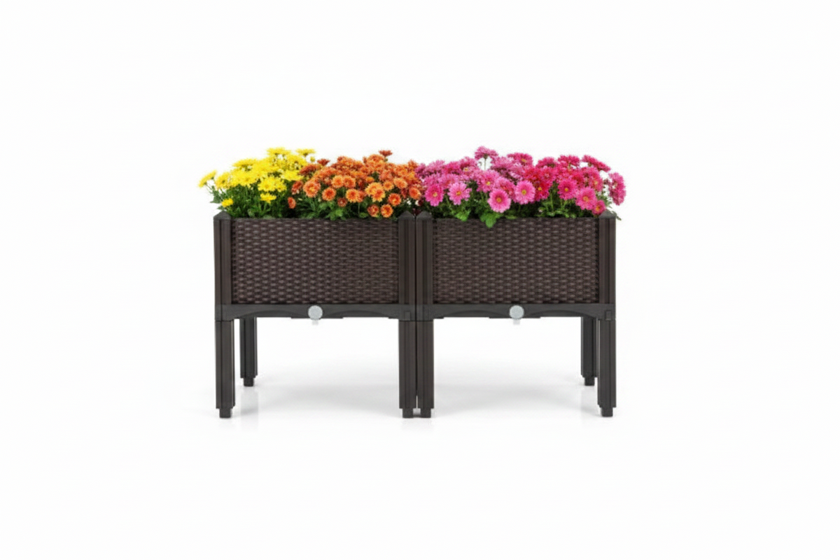 Costway Elevated Plastic Raised Garden Bed Planter Kit for Flower Vegetable Grow 2 Set