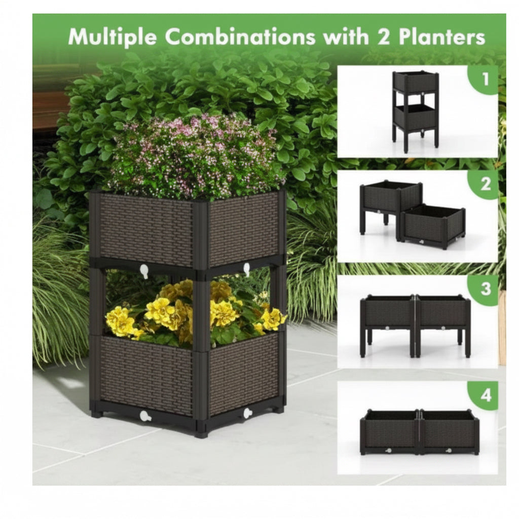 Costway Elevated Plastic Raised Garden Bed Planter Kit for Flower Vegetable Grow 2 Set