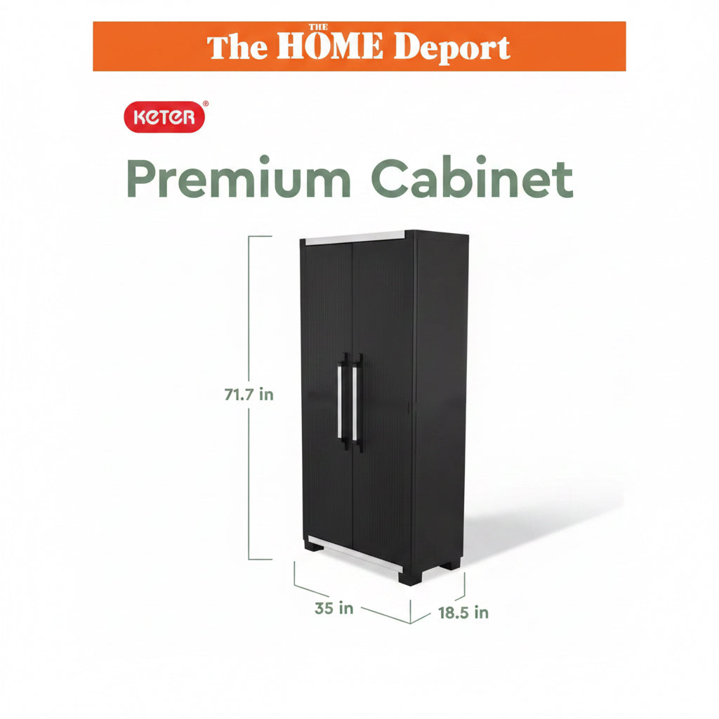 Premium One 35 in. W x 71.7 in. H. x 18.5 in. D 5-Shelf Resin Freestanding Cabinet in Black