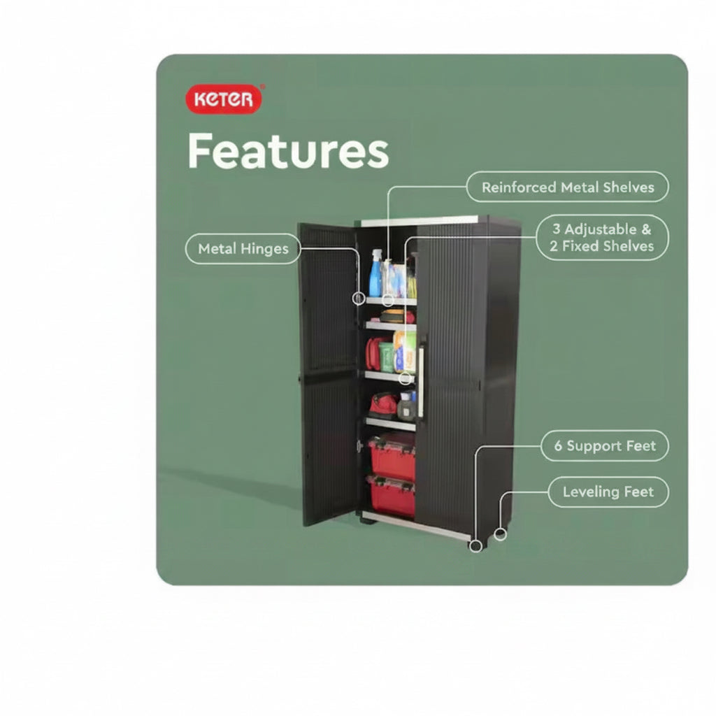 Premium One 35 in. W x 71.7 in. H. x 18.5 in. D 5-Shelf Resin Freestanding Cabinet in Black