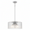 Delphi 3-Light Brushed Nickel Shaded Pendant Light with Clear Ribbed Glass Shade