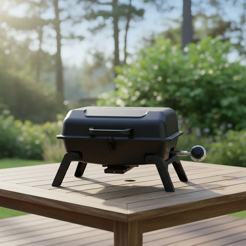 Megamaster Portable 1 Burner Propane Gas Tabletop Grill in Black