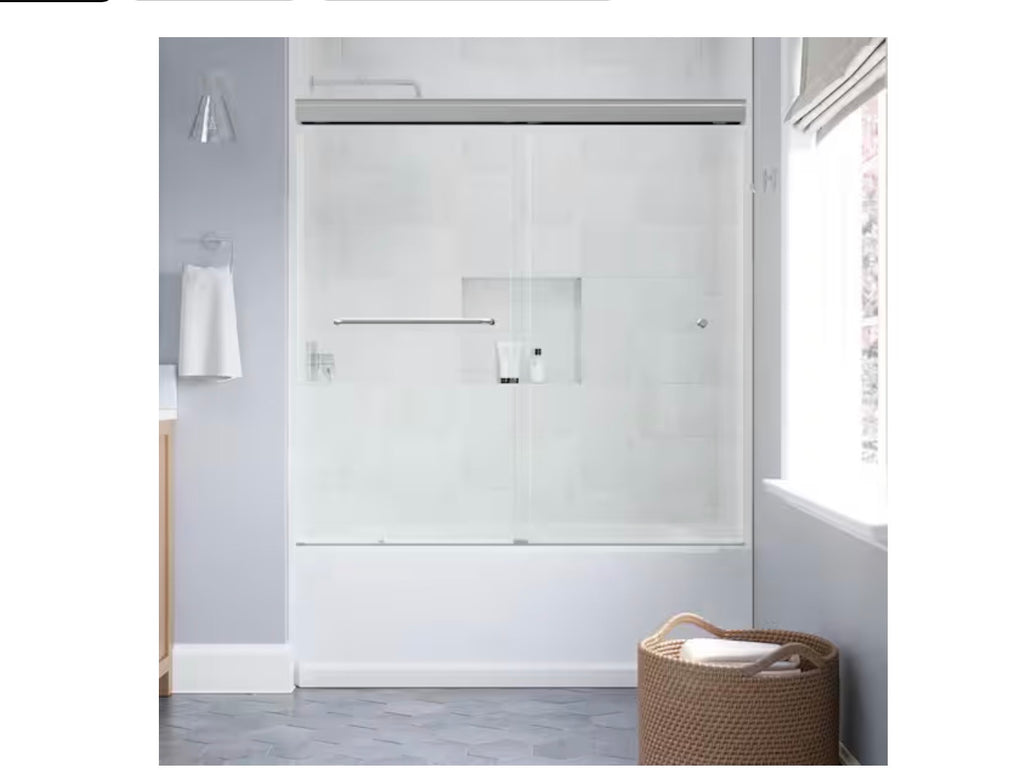 Portwood 60 in. W x 58 in. H Semi-Frameless Sliding Shower/Bathtub Door in Chrome in 6 mm Clear Glass