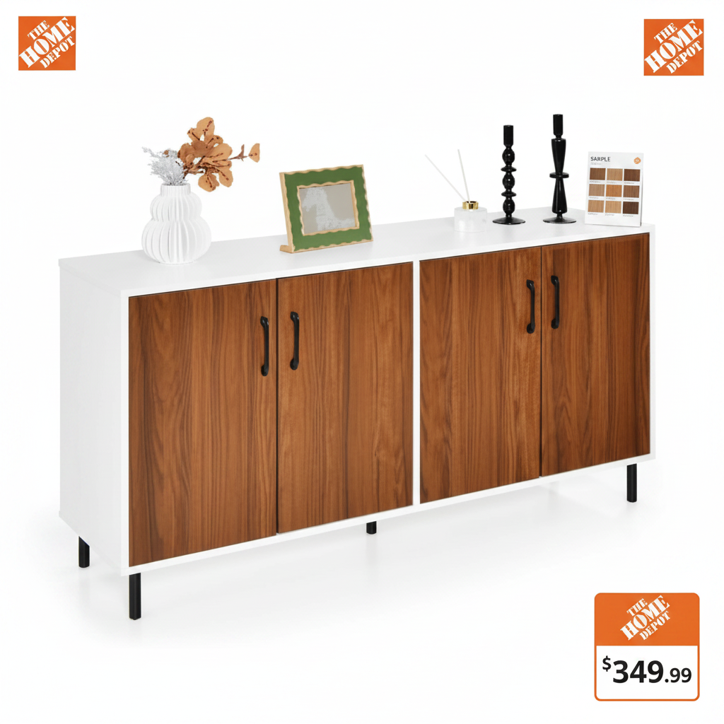Costway Buffet Server Sideboard Kitchen Storage Cabinet Cupboard with Shelves & 4 Doors