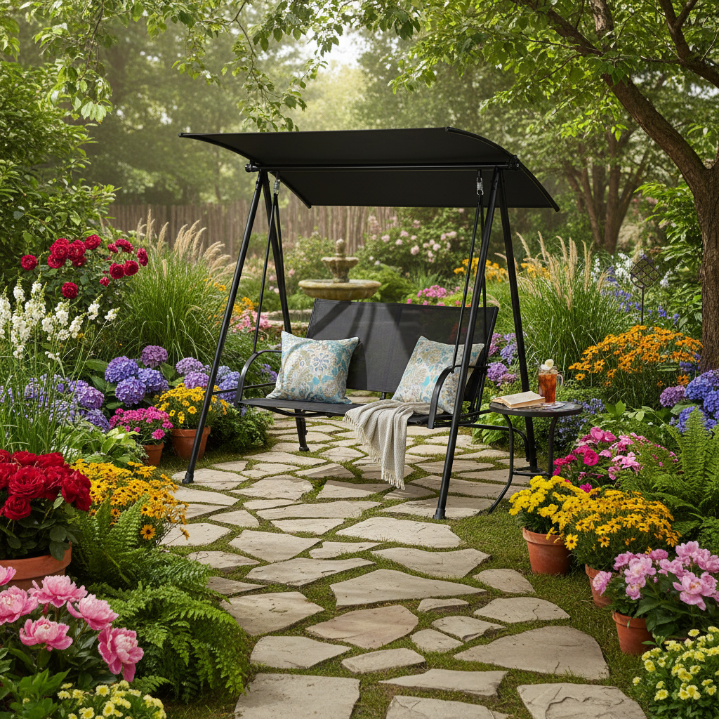 Costway 2 -person Black Steel Outdoor Swing