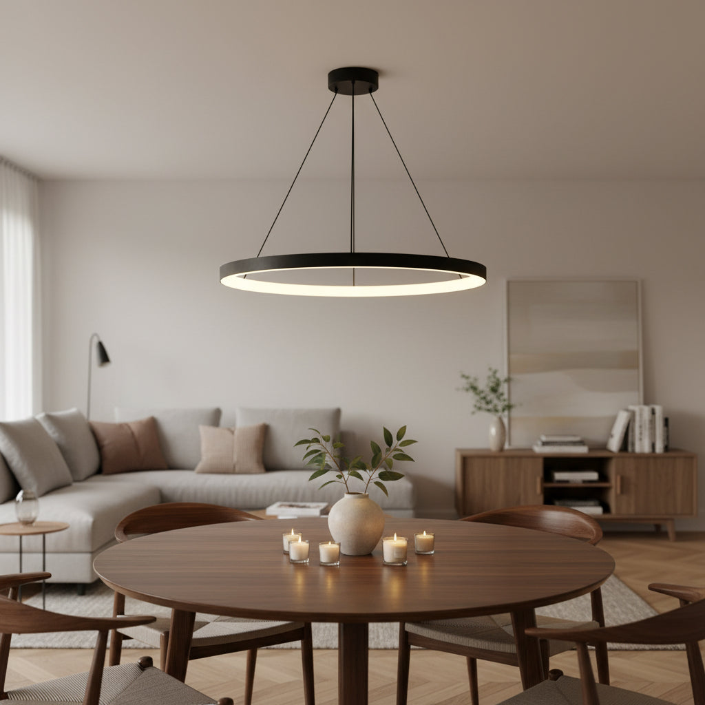 Monteaux Lighting 24 in. Integrated LED Black Circular Ring Pendant Light Fixture