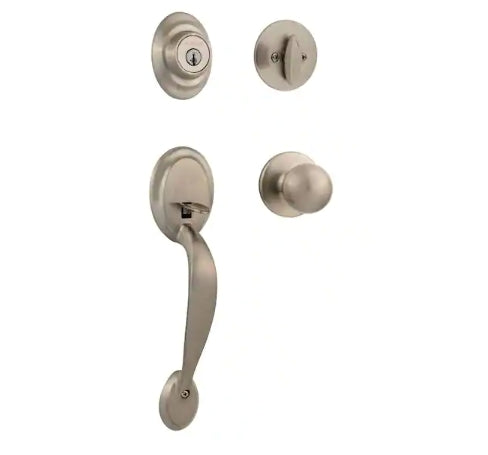 Kwikset Dakota Satin Nickel Single Cylinder Door Handleset with Polo Door Knob Featuring SmartKey Security