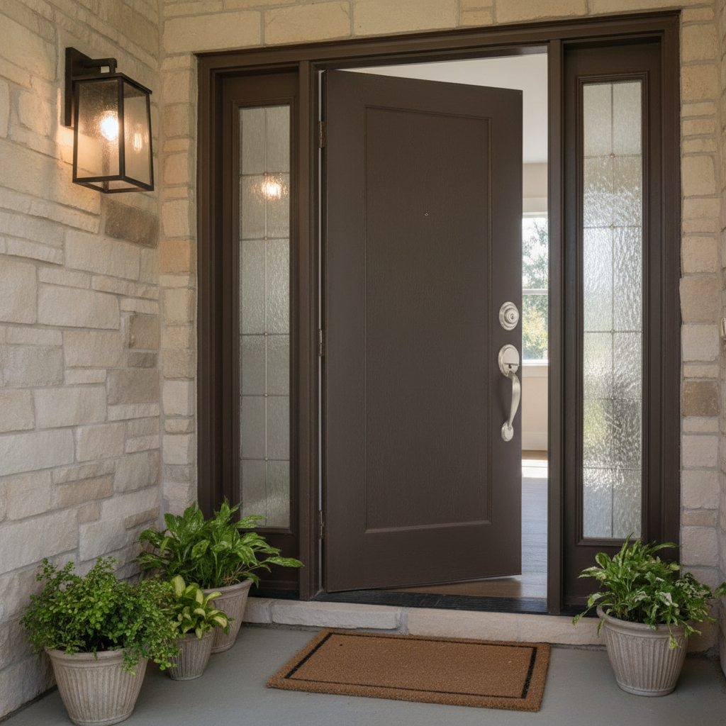 Kwikset Dakota Satin Nickel Single Cylinder Door Handleset with Polo Door Knob Featuring SmartKey Security